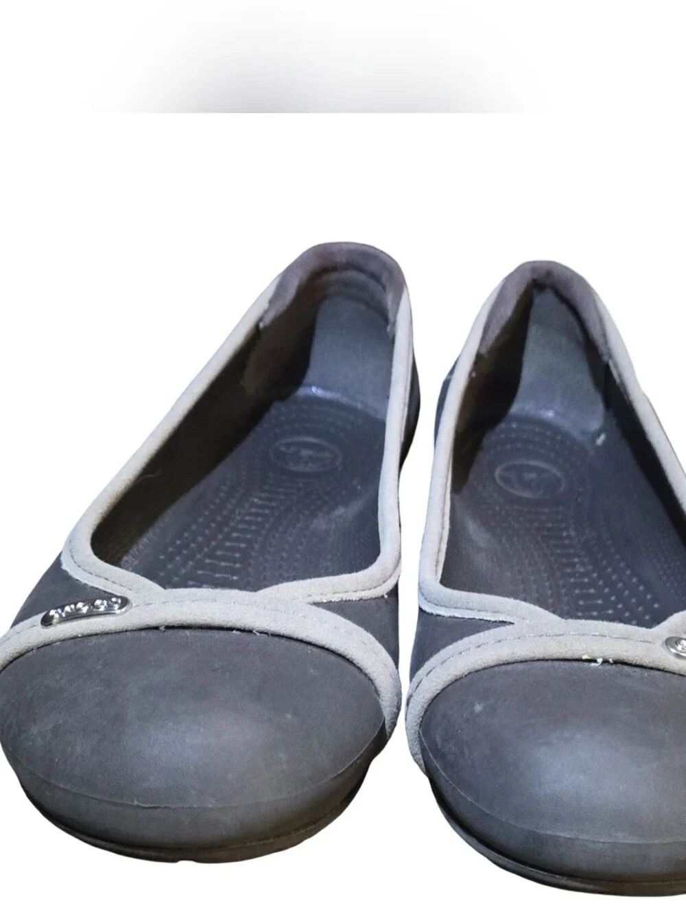 CROCS Women's Charcoal Gray Ballet Flats with Light Trim Slip On Balletcore